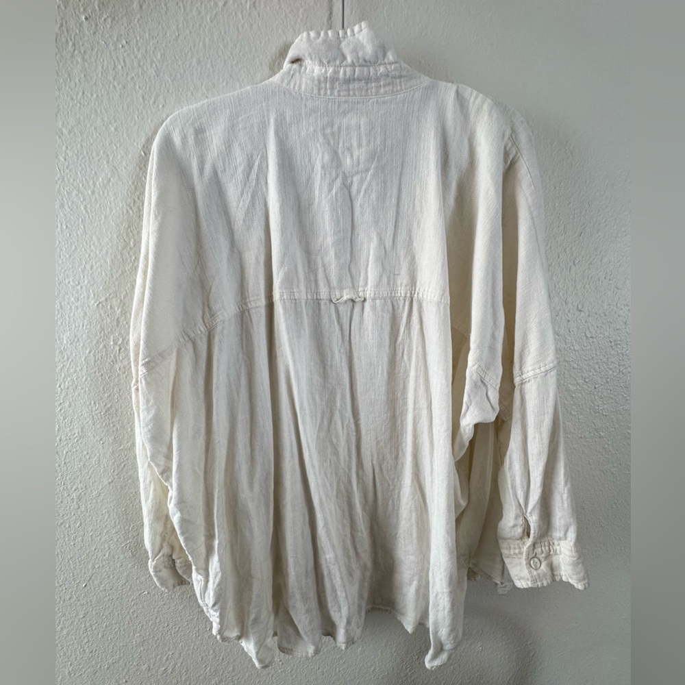 American Eagle Outfitters Cream Button Down Linen Shirt - Picture 2 of 2
